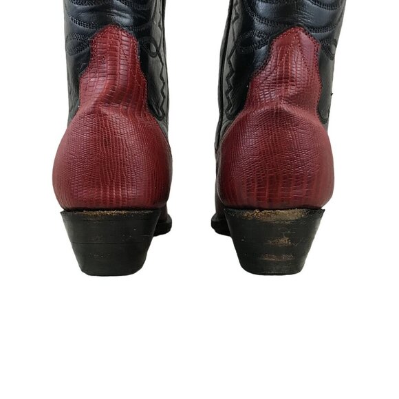 Women Western Red Roses Rodeo Square Toe Cowgirl Boots  LJ Simone Size 8.5 Red Black Leather Cowboy Boots Point Toe Block Heel Mexico